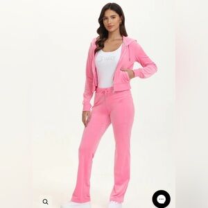 NWT Set Juicy Couture OG Bling Soft Pink “Hot Hot” Color Velour Jumpsuit